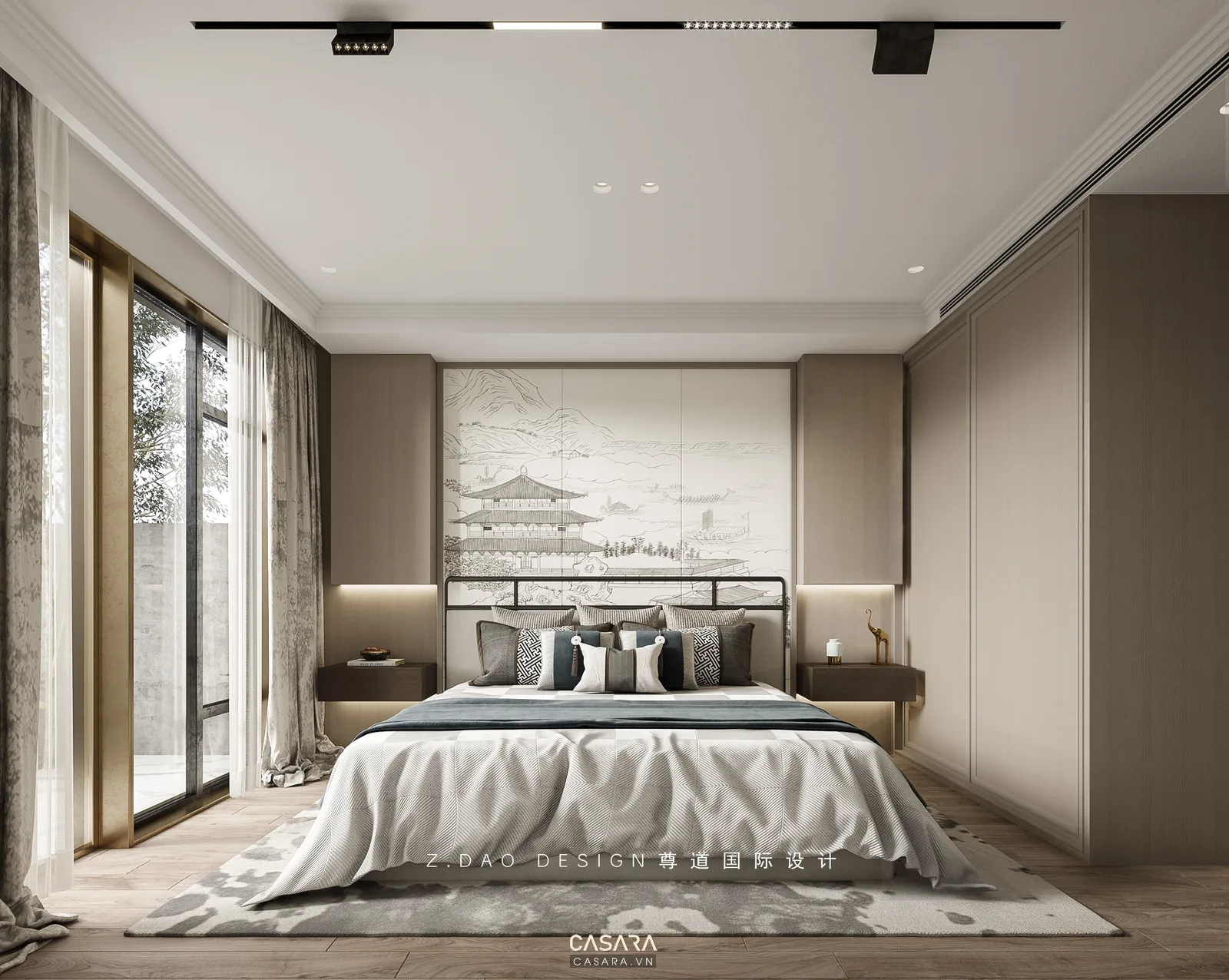 Phòng ngủ hiện đại với kệ tivi âm tường12